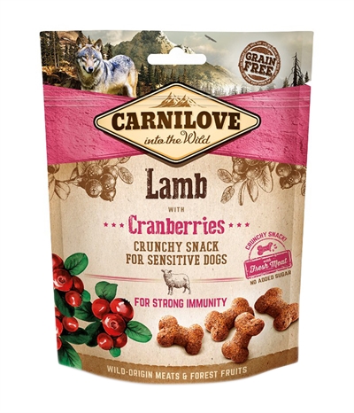 Hondensnack - Carnilove Crunchy - lam cranberries - graanvrij - 200 gr - Hondenpleintje.nl