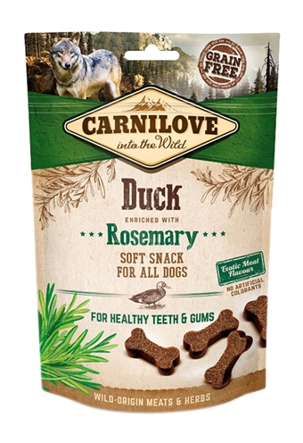 Hondensnack Carnilove Soft Snack - eend rozemarijn - 200 gram - Hondenpleintje.nl