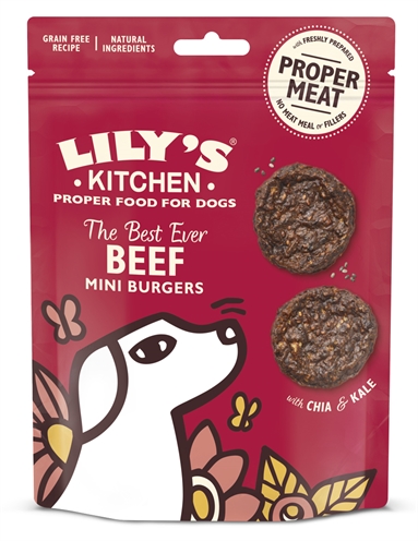 Hondensnack - Lily's Kitchen - beef mini burgers - rundvlees - 70 gr - Hondenpleintje.nl