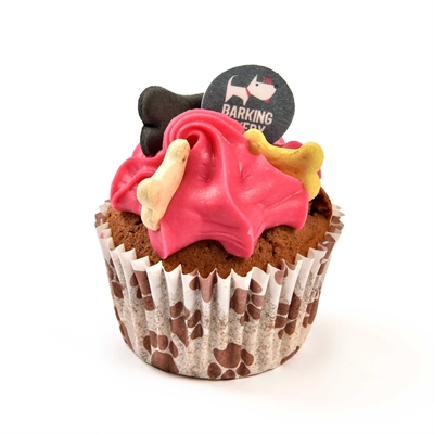 Hondensnack cupcake - The Barkin Bakery - vanilla woofin - roze glazuur - Hondenpleintje.nl