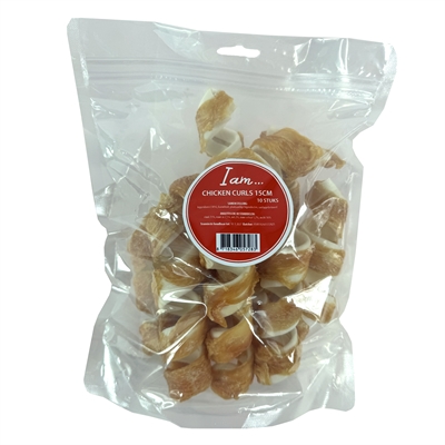 Kauwsnack hond - I Am Chicken Curl - runderhuid met kip - 15 cm - 10 stuks - Hondenpleintje.nl